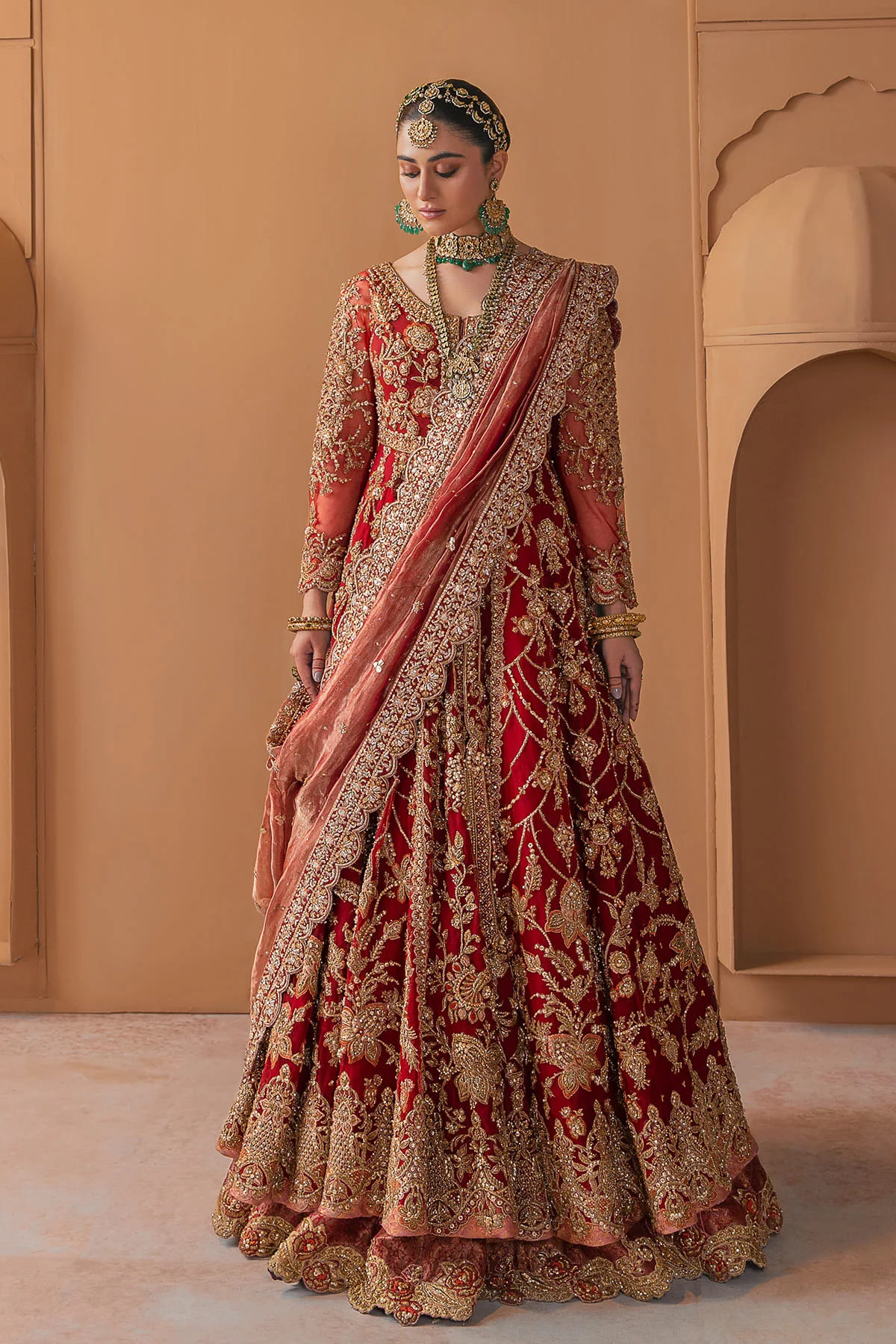 Pakistani Bridal Dress Red Pishwas Style Lehenga Wedding Outfit