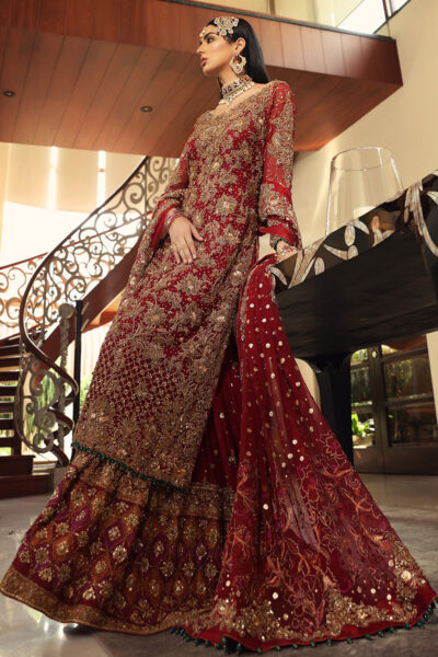 Pakistani Bridal Dress Cherry Red Lehenga Wedding Dress