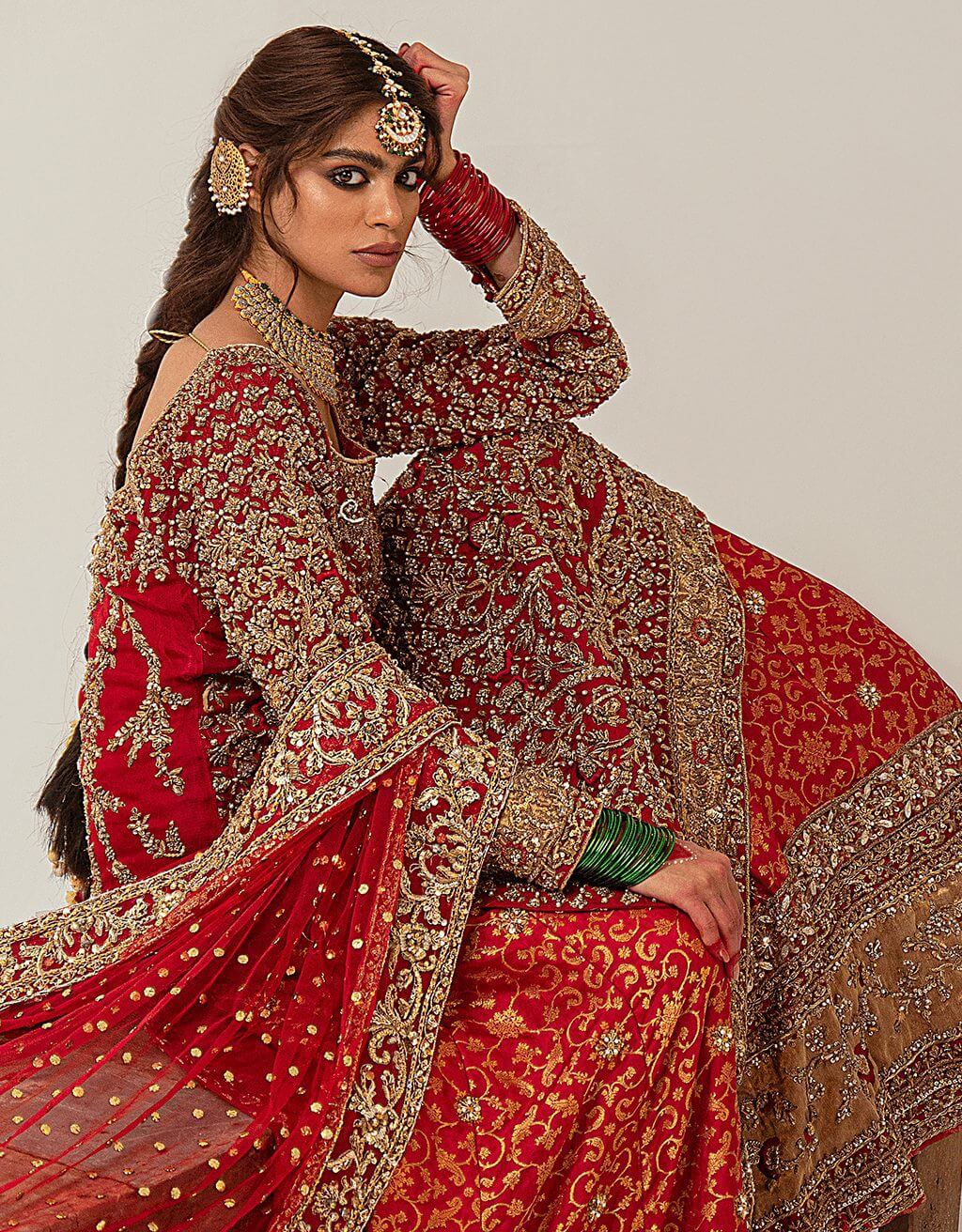 Red Embroidered Lehenga Kameez Style Pakistani Bridal Outfit