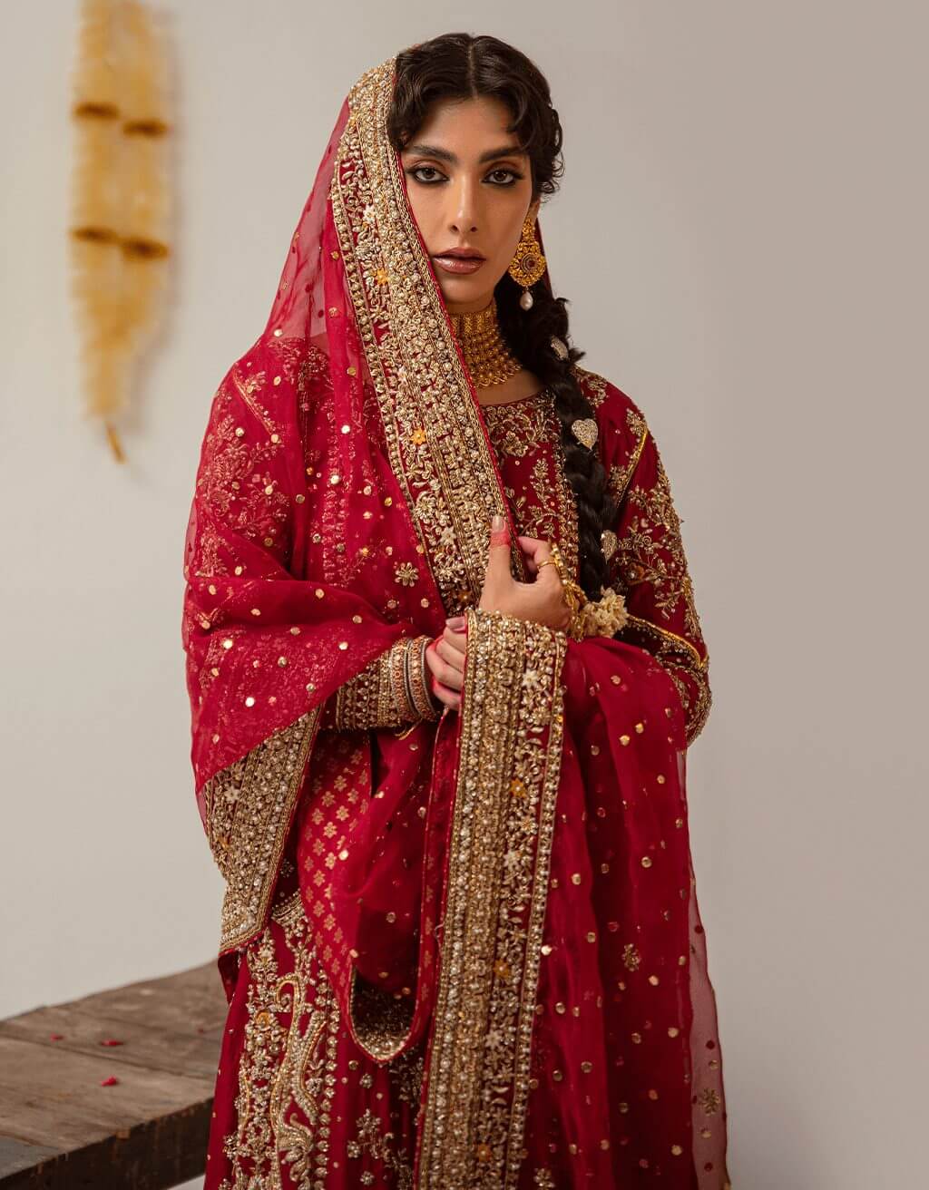 Pakistani Bridal Outfit Red Lehenga Kameez Style For Wedding