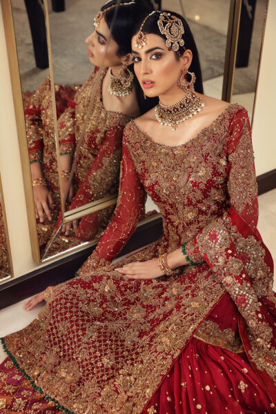 Pakistani Bridal Dress Cherry Red Lehenga Wedding Dress