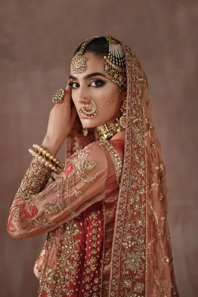 Pakistani Bridal Dress Red Hand Embellished Farshi Lehenga