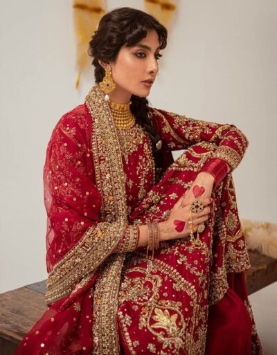 Pakistani Bridal Outfit Red Lehenga Kameez Style For Wedding