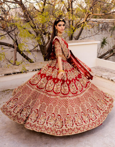 Red Raw Silk Lehenga Choli Pakistani Embroidered Bridal Dress