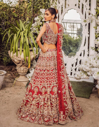 Pakistani Embellished Red Lehenga Choli Bridal Outfit