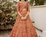 Embellished Rusty Orange Lehenga Choli Pakistani Bridal Dress