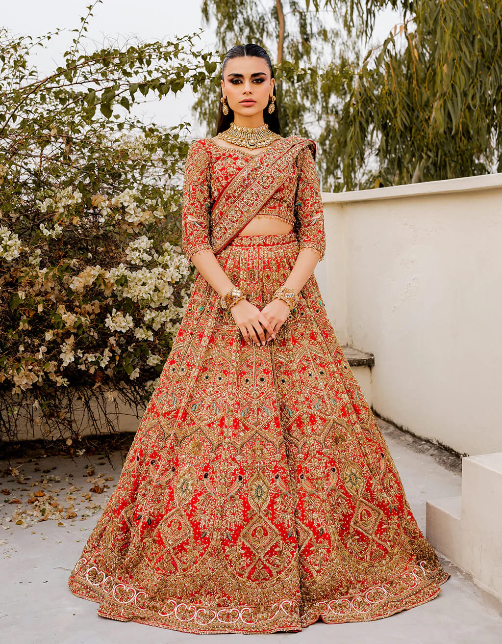 Embellished Rusty Orange Lehenga Choli Pakistani Bridal Dress