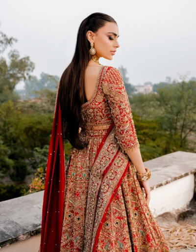 Embellished Rusty Orange Lehenga Choli Pakistani Bridal Dress