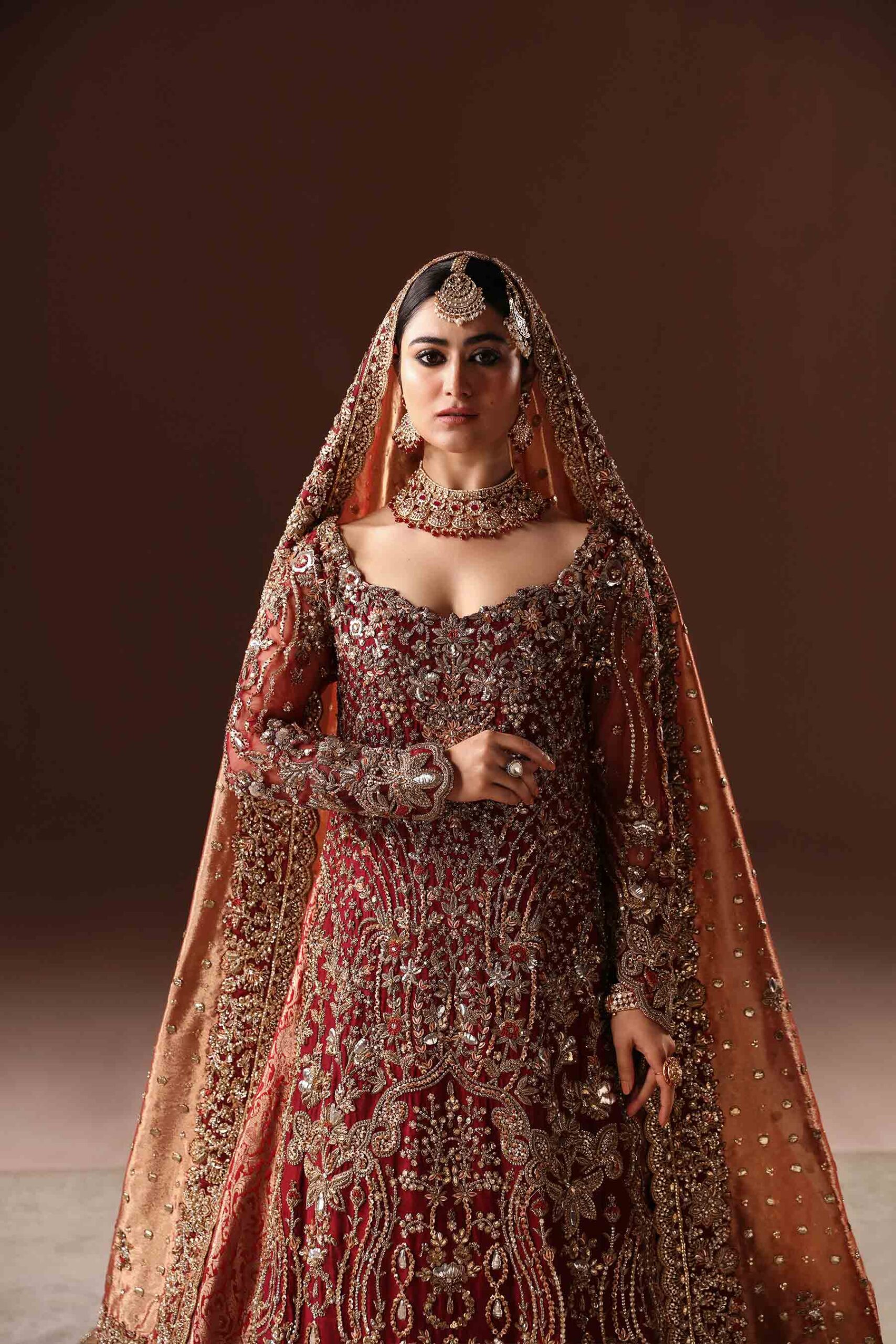 Burnt Rust And Maroon Farshi Bridal Lehnga For Wedding