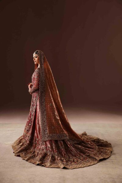 Burnt Rust And Maroon Farshi Bridal Lehnga For Wedding