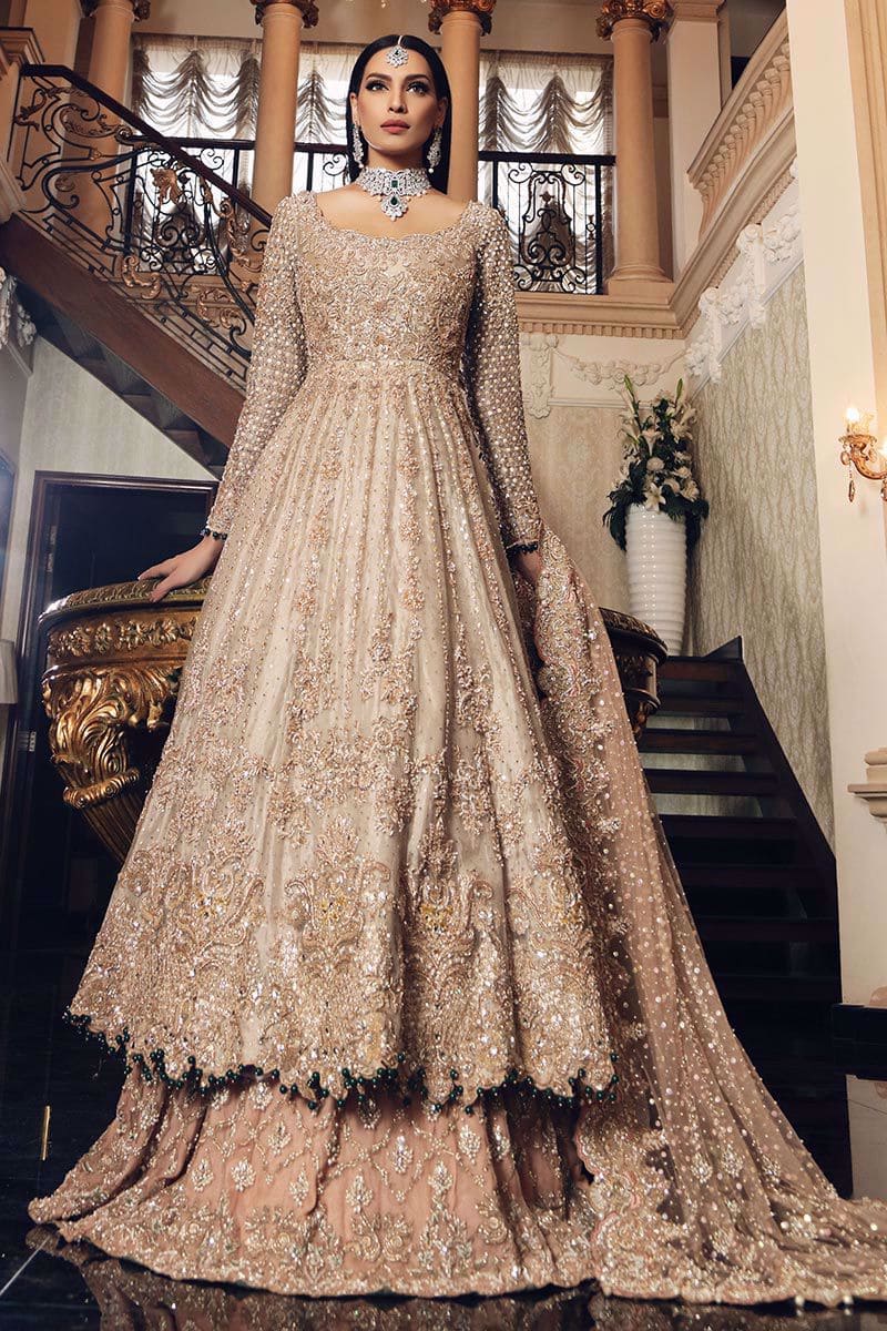 Pakistani Bridal Dress Gold Gown Lehenga