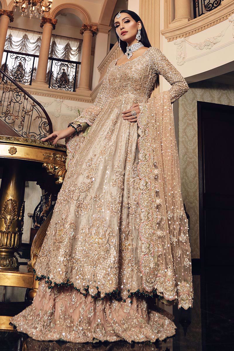 Pakistani Bridal Dress Gold Gown Lehenga