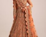 Pakistani Bridal Peach Lehenga Anarkali Style