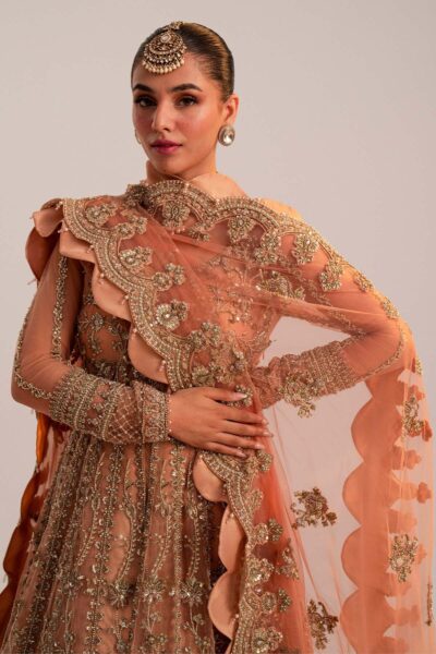 Pakistani Bridal Peach Lehenga Anarkali Style