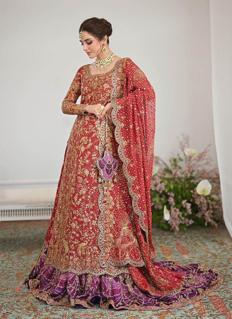 Pakistani Bridal Scarlett Red Shirt Lehenga Wedding Outfit