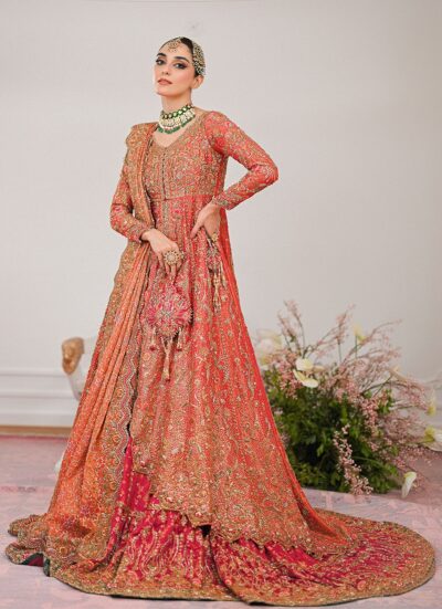 Pakistani Coral Color Kalidaar Farshi Lehenga