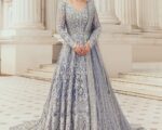 Latest Pakistani Bridal Ice Blue Maxi