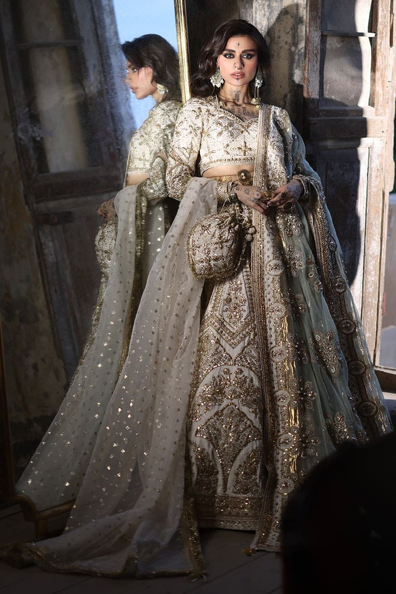 Pakistani Bridal Double Dupatta Pearl Lehenga