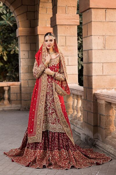 Traditional Red Bridal Gharara Kameez Dress