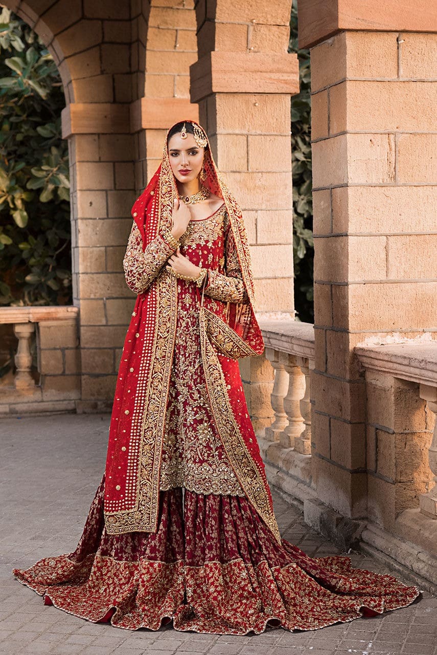 Traditional Red Bridal Gharara Kameez Dress - Nameera Bridal