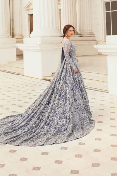 Latest Pakistani Bridal Ice Blue Maxi