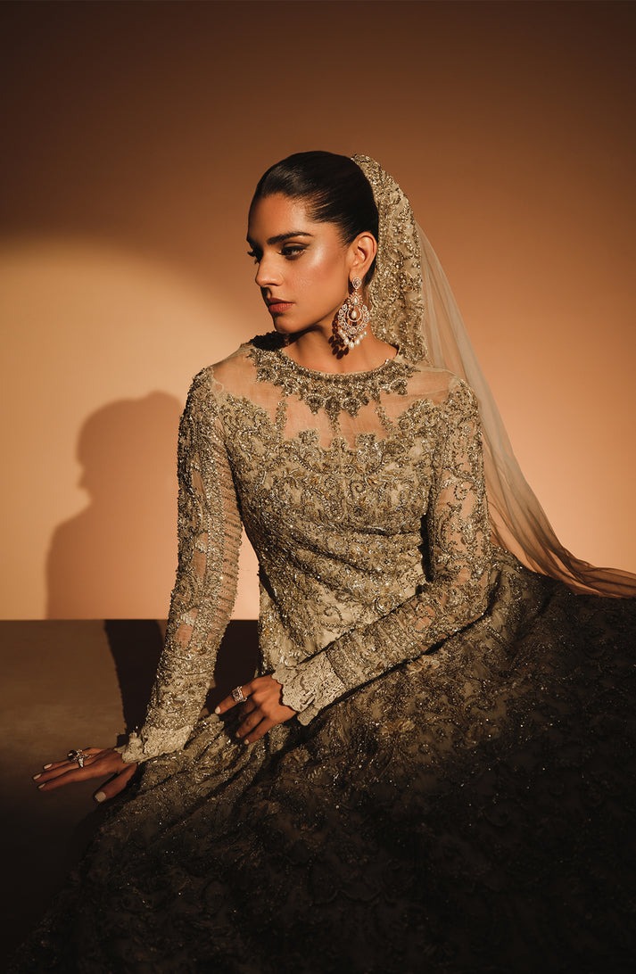 Embellished Pakistani Bridal Off-White Gown