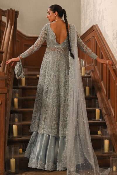 Pakistani Bridal Grey Blue Gown Lehenga