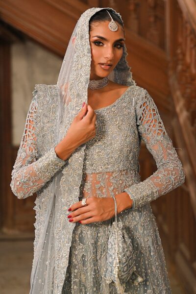 Pakistani Bridal Grey Blue Gown Lehenga