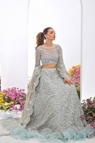 Pakistani Bridal Ice Blue Wedding Lehenga