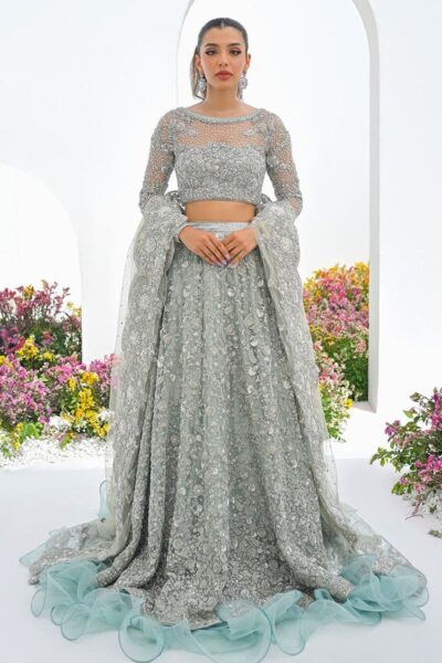 Pakistani Bridal Ice Blue Wedding Lehenga