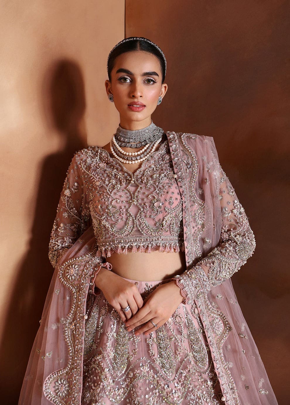 Pakistani Bridal Pink Choli Lehenga Dupatta