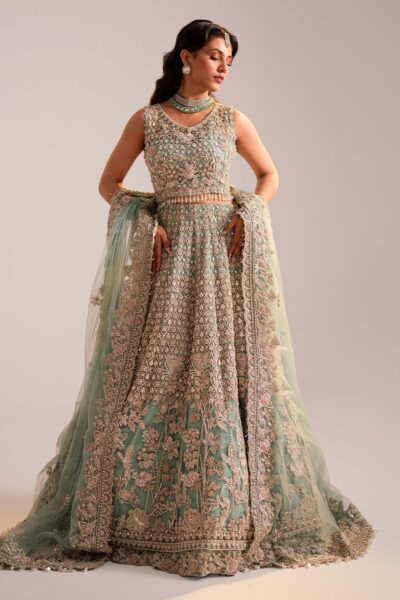 Pakistani Bridal Walima Turquoise Lehenga Choli