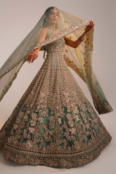 Pakistani Bridal Walima Turquoise Lehenga Choli