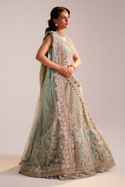 Pakistani Bridal Walima Turquoise Lehenga Choli