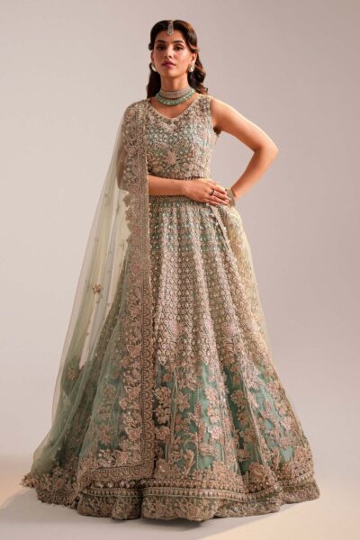 Pakistani Bridal Walima Turquoise Lehenga Choli