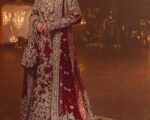 Pakistani Deep Red Long Kameez Lehenga