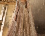 Pakistani Bridal Gold Pishwas Frock Lehenga