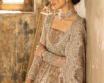 Pakistani Bridal Gold Pishwas Frock Lehenga