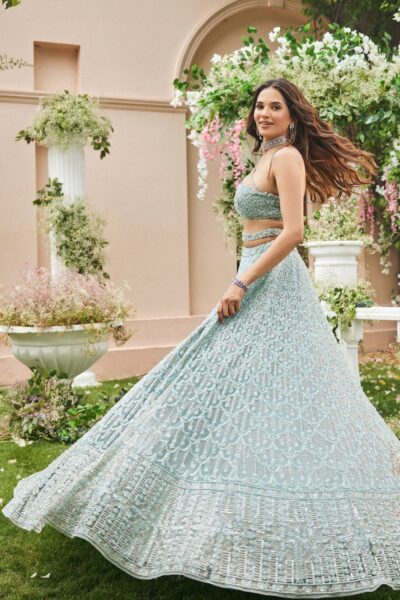 Bridal Light Blue Lehenga With Choli