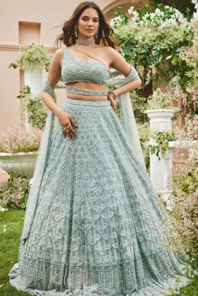 Bridal Light Blue Lehenga With Choli