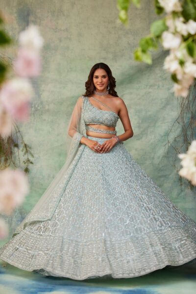 Bridal Light Blue Lehenga With Choli