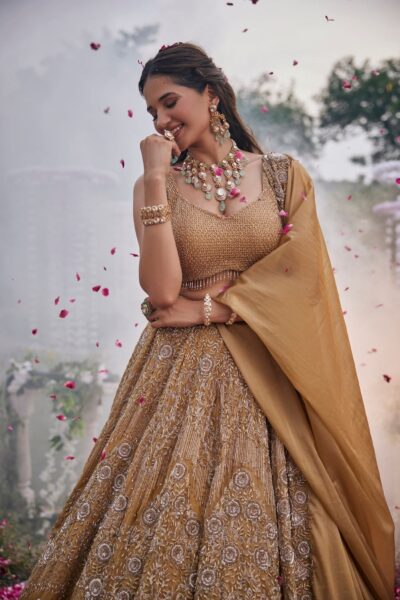 Indian Bridal Mustard Lehenga Choli Dress