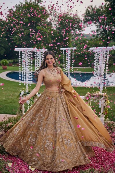 Indian Bridal Mustard Lehenga Choli Dress