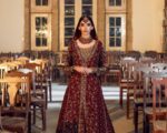 Long Open Pishwas Maroon Bridal Lehenga