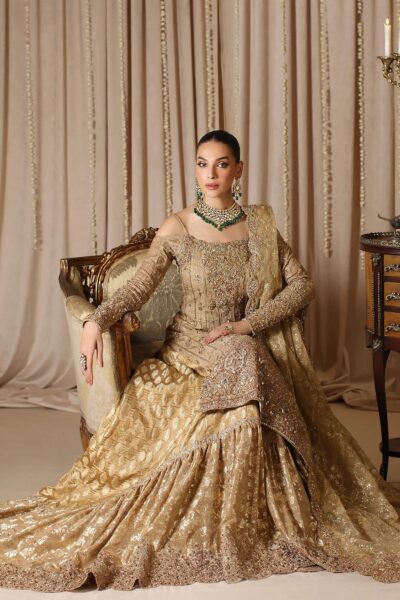 Indian Bridal Gold Long Shirt Gharara