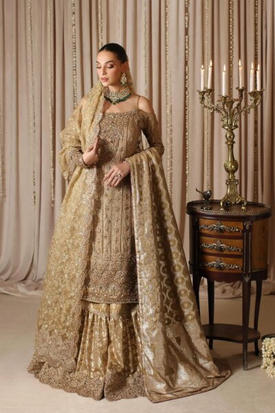 Indian Bridal Gold Long Shirt Gharara