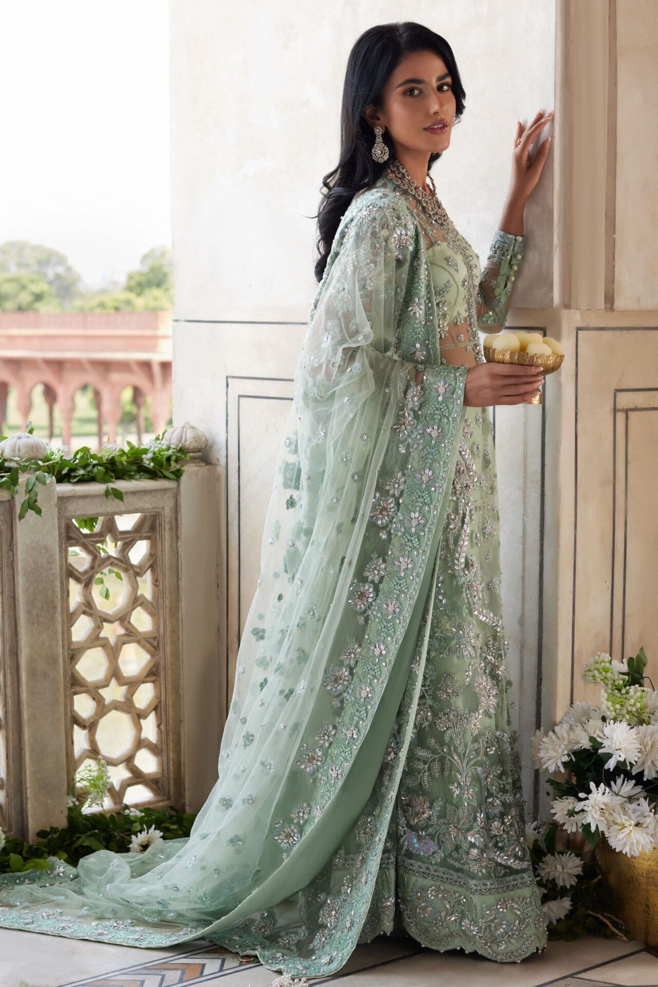 Pakistani Wedding Aqua Open Gown Sharara