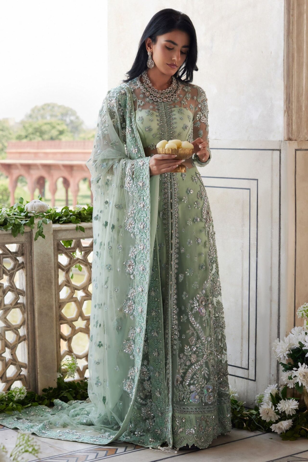 Pakistani Wedding Aqua Open Gown Sharara