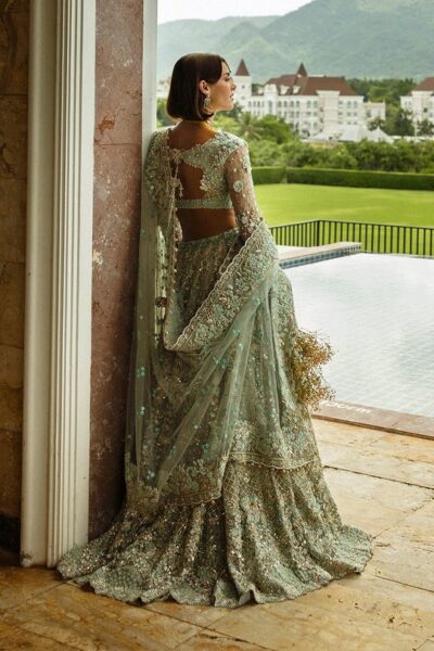 Aqua Green Embroidered Net Lehenga Choli - Image 2