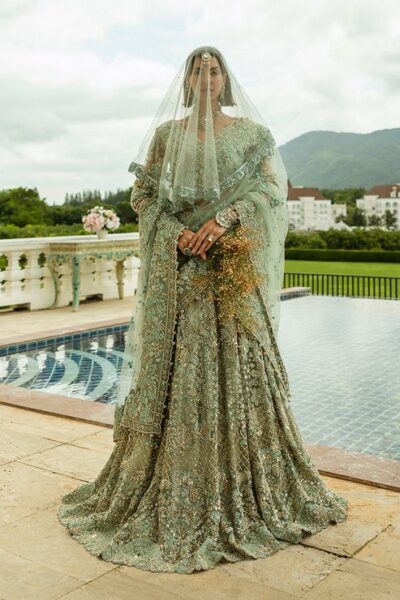 Aqua Green Embroidered Net Lehenga Choli